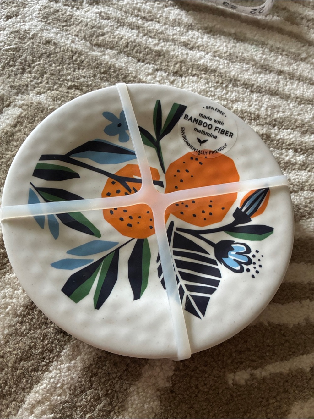 Demdaco Orange & Green Floral Bamboo Fiber Dinner Plate